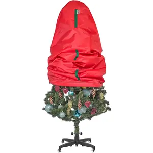 Upright Christmas Tree Storage Bag - Fits 5 Ft Artificial Xmas & Topiary Tree, Vertical Holiday Cover, Durable, Dustproof & Easy-Use Xmas Storage, Red