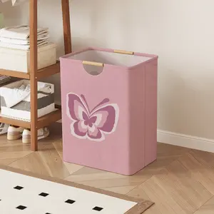 Butterfly Print Open Storage Box, Foldable Laundry Basket with Handle, Home Bathroom Collapsible Clothes Organizer Bucket