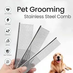 2-in-1 Stainless Steel Pet Comb Set for Dogs & Cats - 3 Pack Grooming Combs in Large Medium Small Sizes for Long Short Curly Hair Detangling Matted or Knotted Undercoat  brush  comb