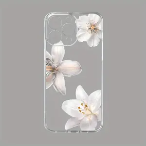 Transparent TPU Shockproof Protective Phone Case Cover with Floral Design, Compatible with iPhone 15 Series & Other Models