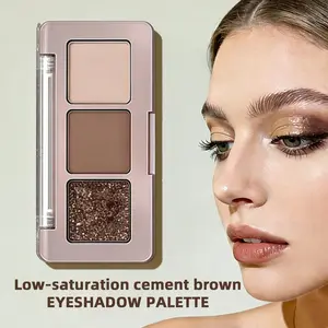 Cold Tone Cement Eye Shadow Palette, Mini Three-Color Portable Eyeshadow, Matte Glitter Shimmer, Deep and Subtle Look