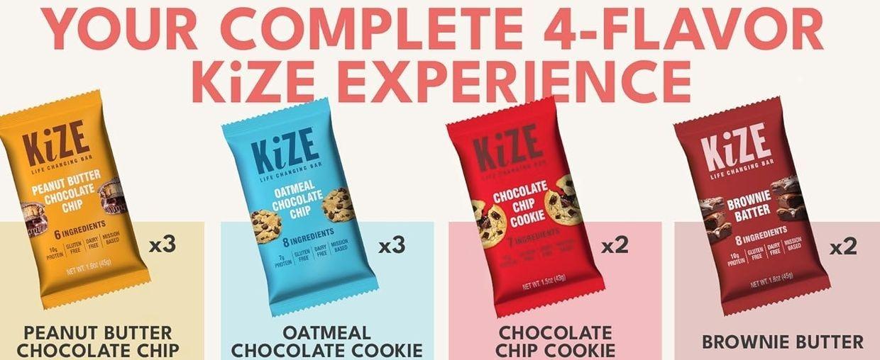 KiZE Energy Bars - Best Sellers Variety Pack - Gluten Free, Dairy Free Options, Non-GMO, and High Protein Meal Replacement Energy Bars, Clean and Simple Food Ingredients - 7-10g High Protein Snacks, (10 Count)