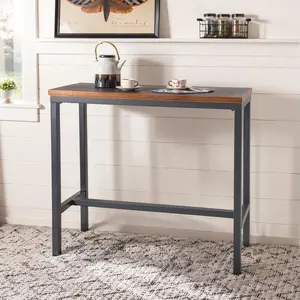 Bar Table, 47.24"L×41.33"H Bar Height Pub Table High Top Rectangular Sofa Console Table Kitchen Dining Coffee Table, for Narrow Space, Living Room, Indoor, Industrial Black Metal, Rustic Brown Wood solidwood table affordable island desk hallway