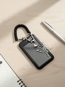 Butterfly and heart pendant ID holder, fashionable card wallet, Compact Size, comes with a spiral lanyard, suitable for work and daily use, ideal for storing ID cards, keys, and small accessories, suitable for women and fashion enthusiasts.