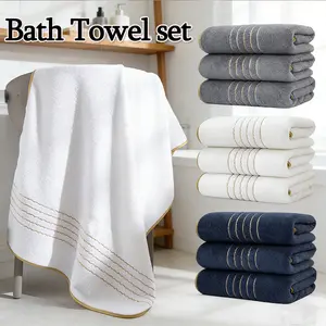 3-Pack Ultra-Soft Coral Velvet Bath Towels 70x140cm (27.5x55.1 Inches) Super Absorbent Quick-Dry Towels with Striped Pattern and Golden Accents, Plush Comfort Ideal for Home Relaxation and Professional Spa Treatments Quick Drying Towel