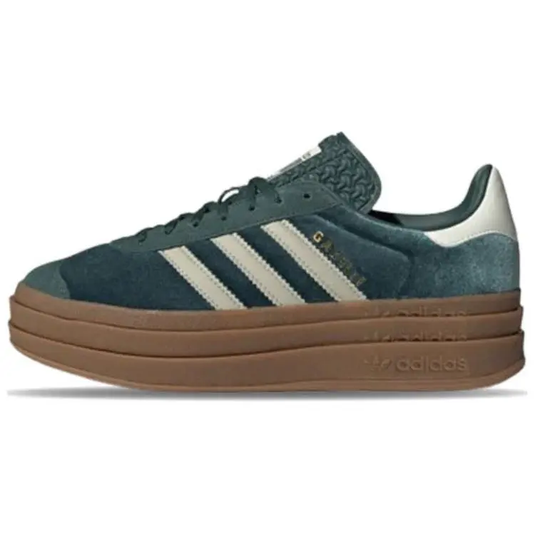Women's Adidas Gazelle Bold 'Mineral Green Velvet' Sneaker - Plush Texture, Casual Sporty Chic, Iconic Gazelle Silhouette, Sports Footwear