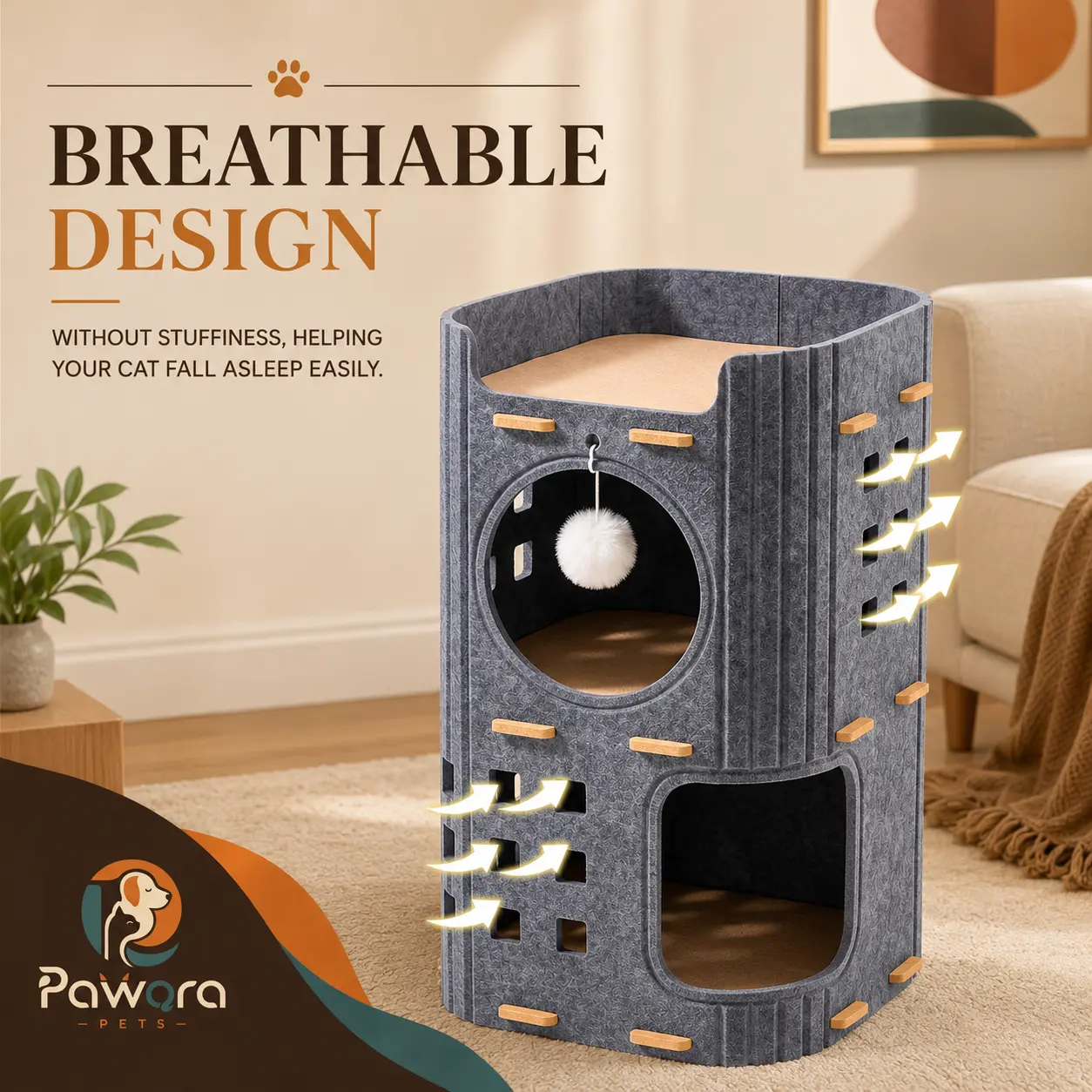 Minimalist New Arrival Niche Design Cat Castle - Thick Felt All-Season Use Cat House, Space-Saving Reliable Quality Pet Furniture with Cozy Sleeping Space for Young Pet Owners