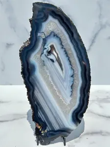 Blue Agate Slab with Druzy Center - Front Polished - No.78