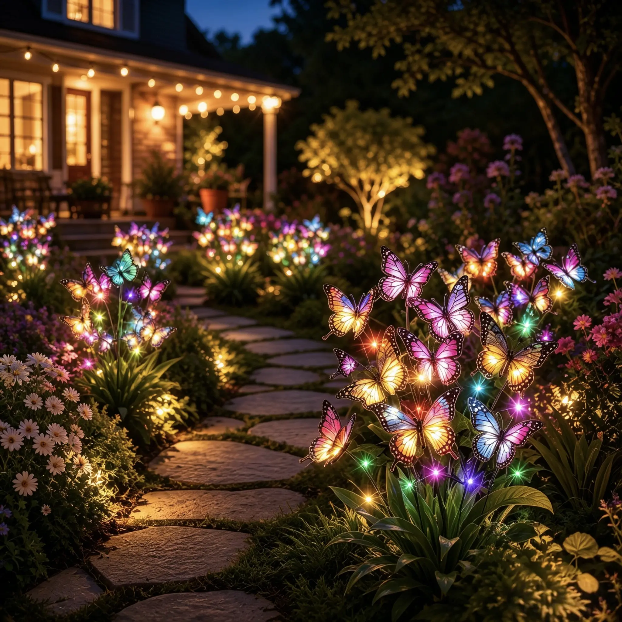 Solar Outdoor LED Garden Stake Lights - IP65 Waterproof, 2/4/8-Pack with 34/68/136 Silk Butterflies (Butterfly Shape), 1.2V/600mAh AA Batteries, 4-6H Auto Dusk-to-Dawn Glow for Patio, Flower Bed Decorations