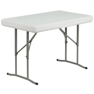 New Home Era 8ft Plastic Folding Table, Fold-in-Half Portable Utility Table Heavy Duty Portable w/Handle, for Indoor Outdoor,Picnic, Party, & Camping (White, 8ft)