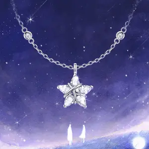 New Silver Tone Star Necklace for Girls - Light Luxury Clavicle Chain, Perfect for Daily Commute & Dating, Delicate Birthday Gift for Girlfriend & Best Friend, Sweet Minimalist Design V31