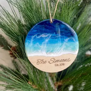 Personalized handmade beach themed laser engraved Christmas ornament!
