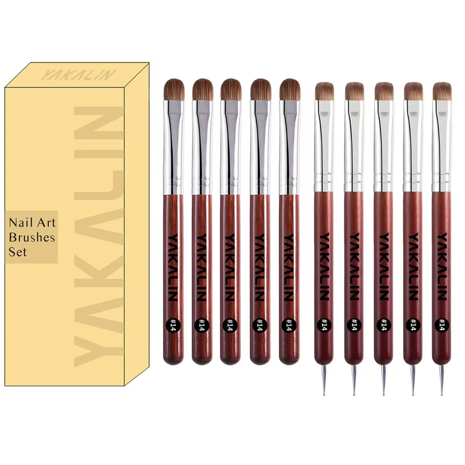 New Wooden Handle Nail Art Brush Set of 10, Professional Gel Polish Brushes, Manicure Tools for Nails, Nail Supplies, DIY Manicure, Three Styles Available