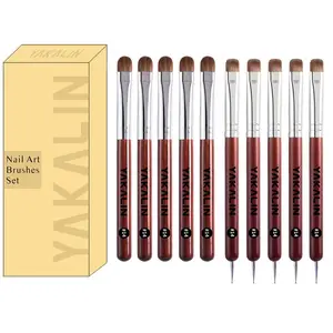 New Wooden Handle Nail Brush Set of 10, Professional Gel Polish Brushes, Manicure Tools for Nails, Three Styles Available