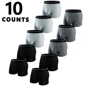 [10 pieces/pack] Available in three colors. Men's solid color boxer briefs, casual, comfortable, and breathable, moisture-wicking for sports, suitable for daily wear, and appropriate for all seasons.