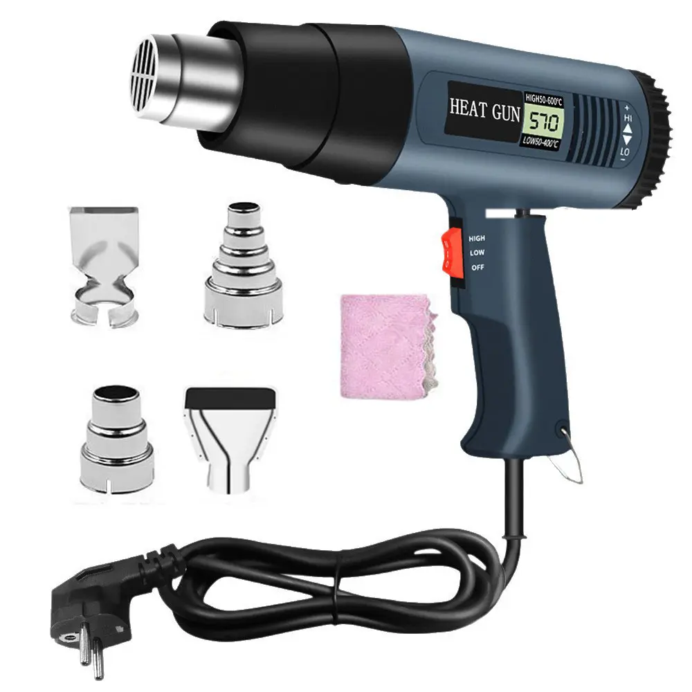 2000W High Power Heat Gun - High Power Tool with LCD Temp Ctrl, Digital Display, Dual-Level Temp Control (320-1202℉/160-650℃), Fast Efficient Heating, Comfortable Handling, 4 Nozzles & Towel for Paint Stripping, Shrink Wrap