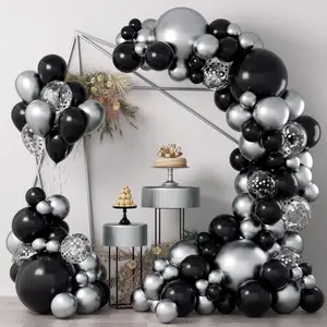 Black And Silver Balloons Garland Kit, 124Pcs Black Metallic Silver Confetti Balloon Arch Kit For Wedding Engagements Birthday Graduation Baby Shower Celebrations Anniversary Party Decorations