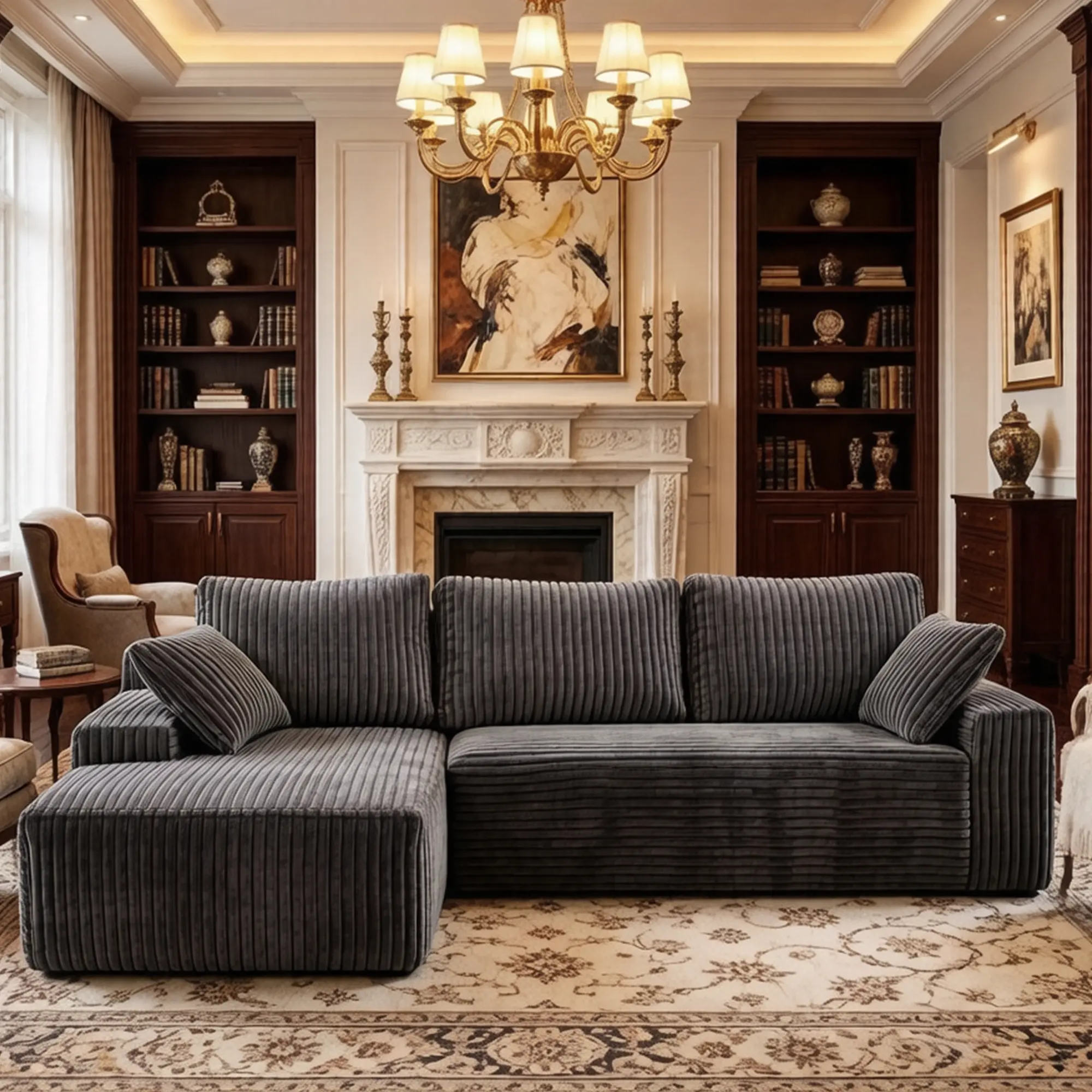 Grey+Left Facing Chaise+3 Seat