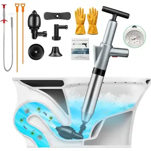High Pressure Toilet Plunger, Toilet Snake Air Drain Blaster with Real-Time Barometer, Heavy Duty Drain Clog Remover for Bathroom, Floor, Shower, Kitchen (Gery-Manual)