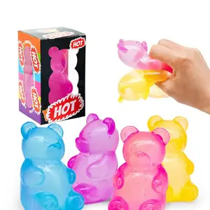 Bear Squishy Stress Ball, Soft Squeeze Sensory Fidget Toy, Liquid Filled Decompression Toy for Kids, Students & Office Desk, Easter Basket Stuffer Gift