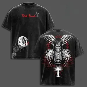 valentine shirts ''The End'' Eren Yeager T-Shirt Attack on Titan Anime Graphic Tee Final Season Oversized Acid Washed Cotton Shirt Anime Streetwear Casual Menswear Anime Merch Gift for Anime Fans AOT Lover 5DF