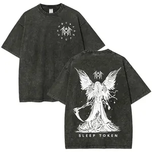Unisex Sleep Token  Print Washed Short Sleeve T-Shirt Vintage Casual Short Sleeve T-Shirt Regular Fit For Dailywear