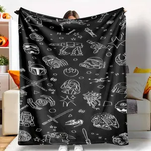 Galaxy Theme Flannel Blanket with Space Icon Pattern Soft Warm Lightweight Cozy Throw Ideal for Sofa Bedroom Office Travel Movie Nights Gift tiktokshopspringglowup