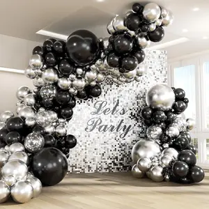 147Pcs Black And Silver Balloons Garland Arch Kit, 18 12 10 5 Inch Metallic Sliver And Black Balloons For Birthday Graduation Baby Shower Disco New Years Party Decorations