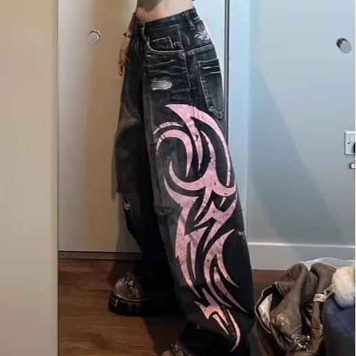 Y2K Street-Style Wide-Leg Denim Jeans for Women and Men, Unisex Comfortable And Loose-Fitting Casual Pants,Suitable for Streetwear Trouser, Daily Wear, Parties, and Outdoor Scenes.Harajuku Hip-hop Womenswear Bottom for All-Season