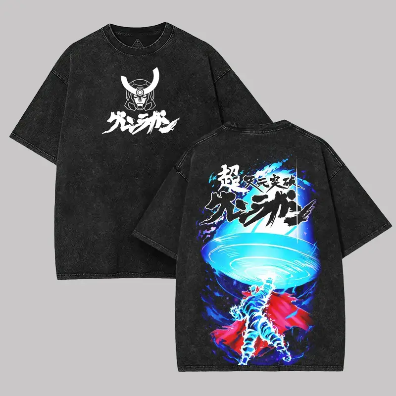 Tengen Toppa Gurren Lagann “Spiral Overdrive Protocol” Oversized Anime Manga Game Graphic Tee - Unisex 2-Sided Washed Cotton T-Shirt Merch Movie Clothes
