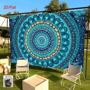 1pc Bohemian Mandala Wall Tapestry - Vibrant Blue-Golden Design, Synthetic Polyester Fabric, Ideal for Living Room Decor, Versatile Wedding Background Banner