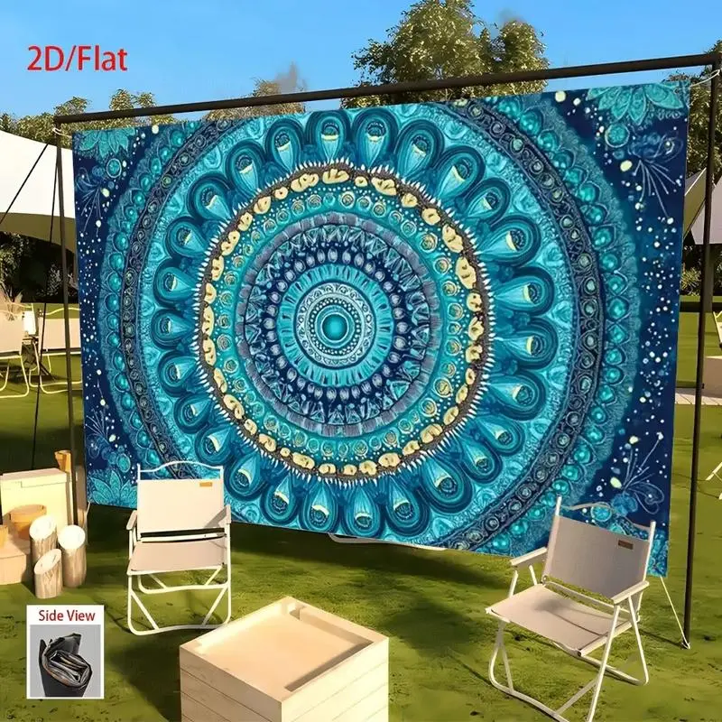 1pc Bohemian Mandala Wall Tapestry - Vibrant Blue-Golden Synthetic Polyester Fabric, Indoor Wall Hanging Room Art, Ideal for Living Room Decor, Wedding Background Banner