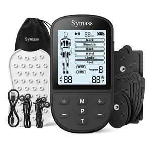SYMASS TENS Unit Muscle Stimulator, Portable EMS Massager for Pain Relief, Lightweight with Dual Channels, 24 Modes, 10 Reusable Pads