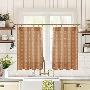 Boho Farmhouse Kitchen Curtain,Rustic Style Terracotta Western Curtains for Bedroom Living Room,Sets of 2 Panels,36 Inch Length,Rust Colored