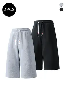 2-Pack Summer Street Style Shorts — 7/8 Length with Drawstring, Hip-Hop Comfort Loose Fit for Travel, Classic Men’s Pants