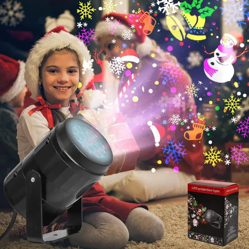 Christmas LED Projection Light, USB Powered Rotating Christmas and 16 Patterns Festival Pattern Atmosphere Light, Christmas Decorative Light Stage Lighting Effect, Suitable for Room Decoration, Christmas Parties, Plug and Play, Birthday Gift