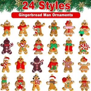 24pcs Gingerbread Man Decorations, Christmas Tree Ornaments, Cute Hanging Figurines, Indoor Home Room Decoration, Party Supplies