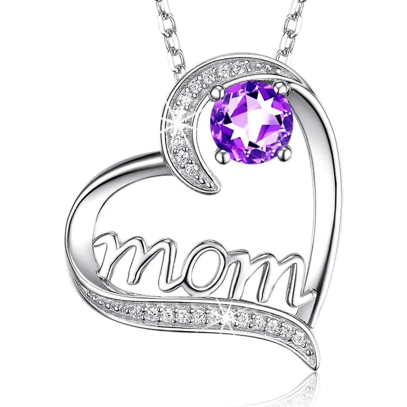 Mothers Day Birthday Gifts for Women 925 Sterling Silver May June July Birthstones Necklace Emerald Ruby Pearl Sapphire and More Stones Jewelry for Her Love Heart Pendant Necklace