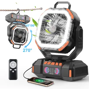 40000mAh Portable Camping Fan Battery Powered, Rechargeable Camping Fan with Remote & LED Light, 4 Speed Strong Airflow &  Light for Desk/Outdoor/Tent/Camping/Fishing Usb