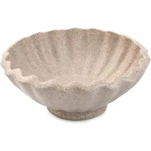 Decorative Bowl, Pedestal Key Bowl for Entryway Table, Resin Wavy Bowl for Dining Table Centerpiece Decor, Scalloped Catchall Bowl, Home Decor Display Bowl, Sandstone Finish