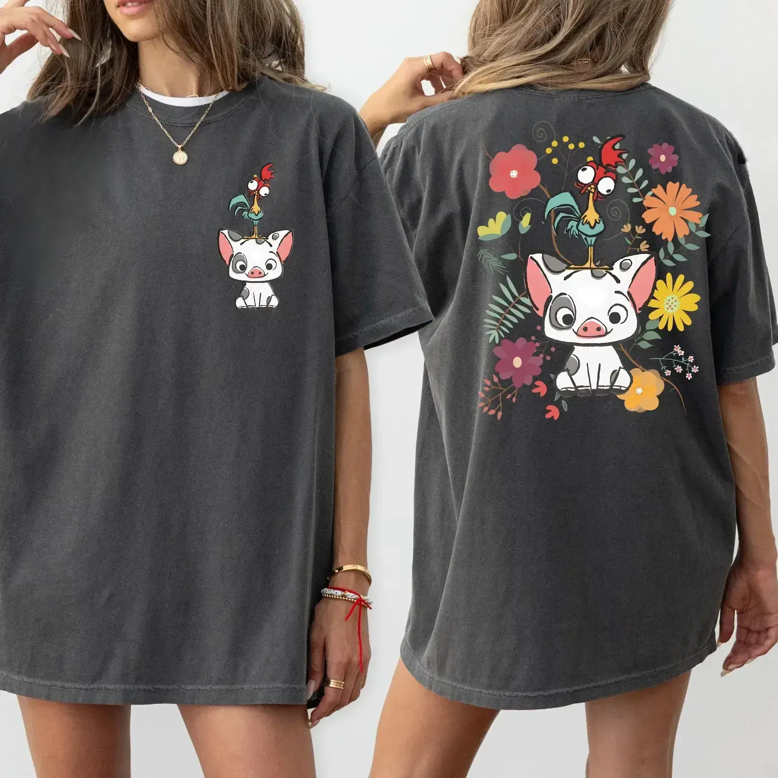 Retro 70s Pua And Hei Hei Floral Shirt, Moana Shirt, Girls Trip Shirt, Friends Shirt