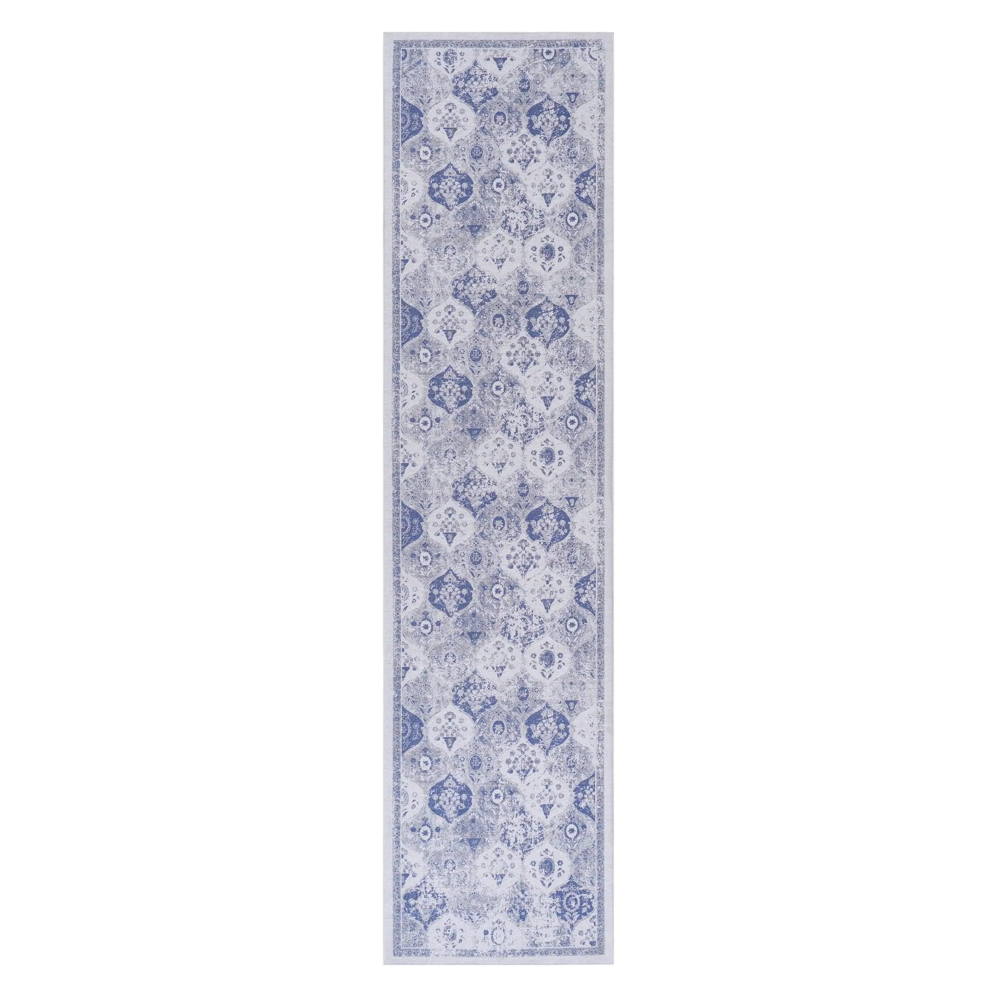 Rigo 2'6'' x 10' Blue/ Machine Washable Low-Pile, Non-Slip, Non-Shedding, Foldable, Kid & Pet Friendly Area Rug