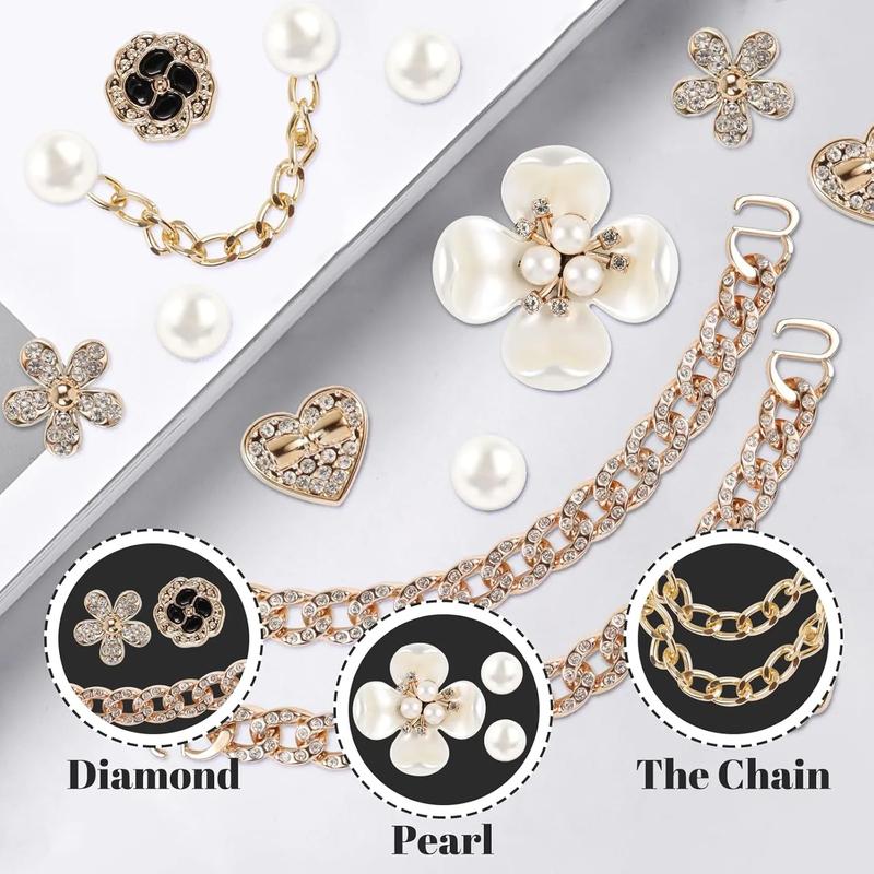 SOGLLQAM Multiple styles Bling Shoe Charms – Flower & Pearl Clog Accessories with Crystal Rhinestones, Pearl Chain DIY Decor for Sandals, Ideal for Women's Birthday Party Favors