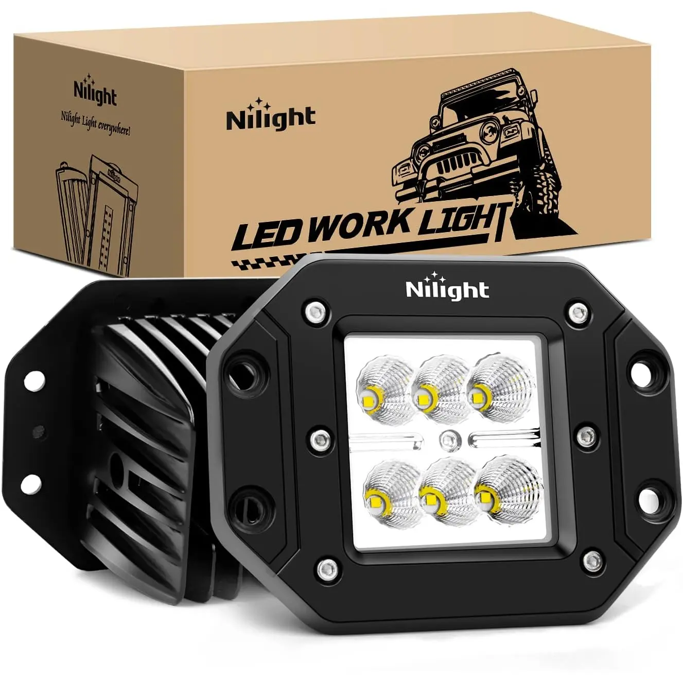 - NI23C-18W 2PCS 18W Flood LED Work Light Driving Lights Led Light Bar Off Road Led Lights Flush Mount for Jeep Truck Tacoma Bumper ATV UTV