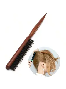 1pc Teasing Boar Hair Brush For Women - Teasing Comb With Toothed And Rat Tail Pick For Hair Sectioning Used For Edge Control, Backcombing, Smoothing, And Styling Fine Hair To Create Volume, Halloween