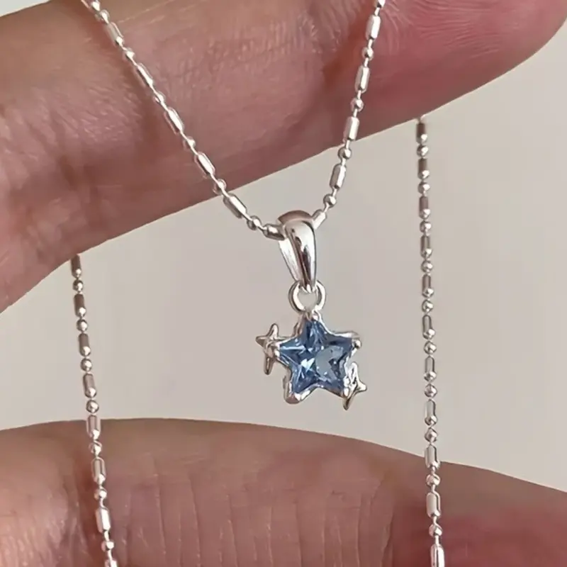 Women's Star Shaped Pendant Necklace, Fashionable with Blue Artificial Crystal Star Shaped Pendant, Simple and Elegant, Is The Perfect Gift for Girlfriends and Mothers, Star Shine Necklace, Shining Necklace