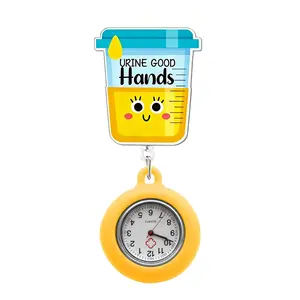 Cartoon silicone nurse pocket watch, doctor's chest watch, cute and fun retractable quartz watch, medical badge anti-loss watch