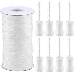 1.8mm Braided Nylon Lift Shade Cord with 8 Pieces Wood Pendants 109 Yards Replacement Curtain String Kit for Blinds Repair, Roman Shades, Gardening & DIY Crafts (White)
