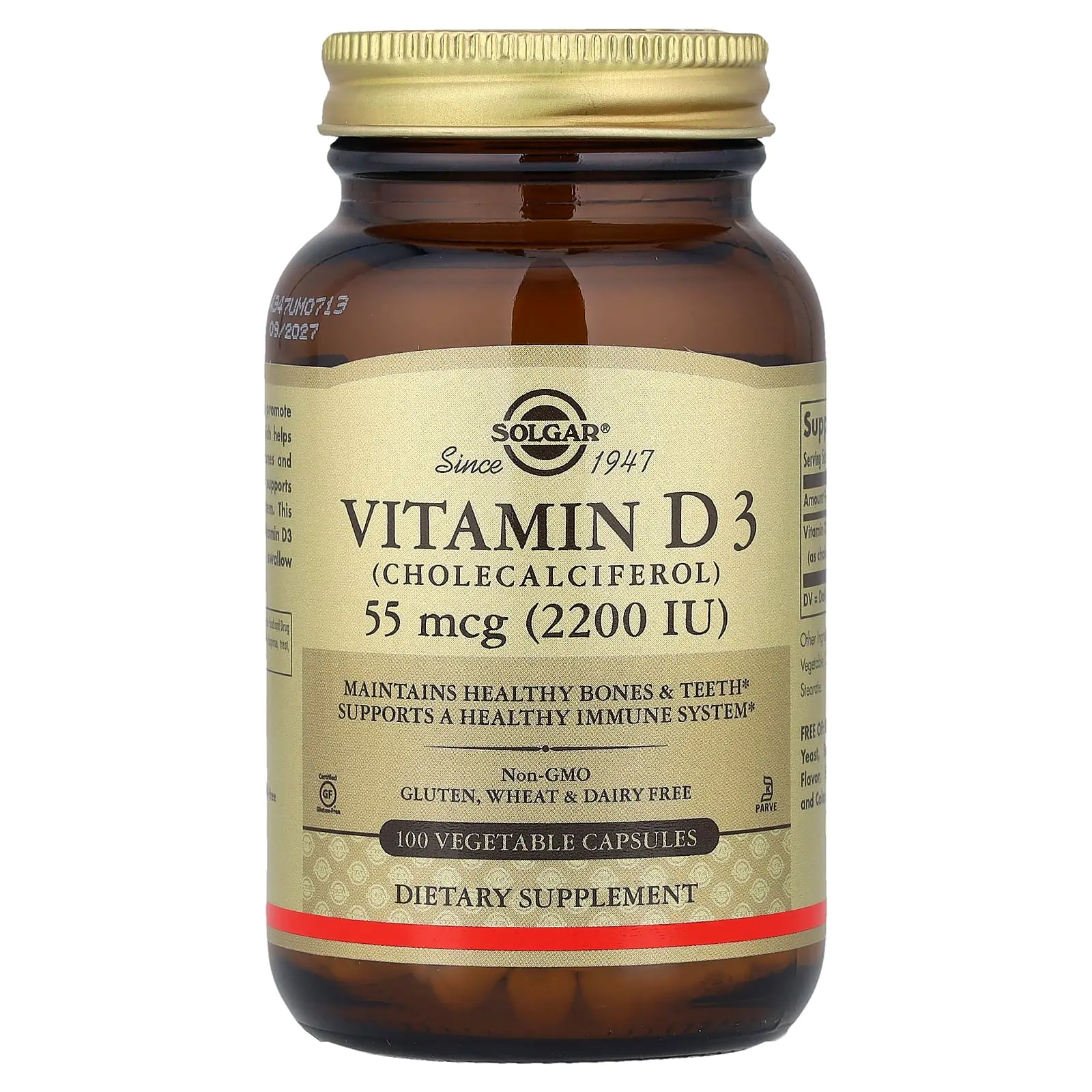 Solgar Vitamin D3 , 55 mcg (2,200 IU), 100 Vegetable Capsules Solgar Vitamin D3 , 55 mcg (2,200 IU), 100 Vegetable Capsules