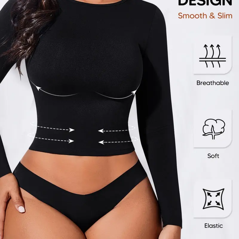 Women's Light Compression Long-Sleeve Slimming Top, Hugging Compressive Fit, Four-Way Stretch, Breathable Lightweight Design, Breathable Workout Tops, Stretchy Workout Top, Compression Sports Top, Fitness Training Top